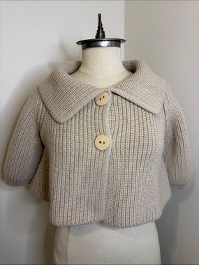 LIVIANA CONTI Beige Extra-Fine Merino Wool Crop Cardigan SIZE 42 (MEDIUM)